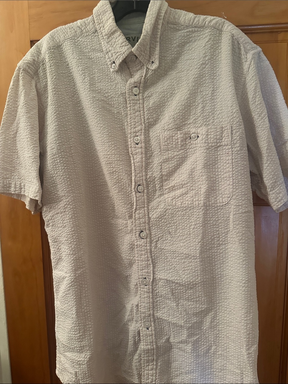 Orvis Men's Short Sleeve Seersucker Button-Down Shirt - Light Cream